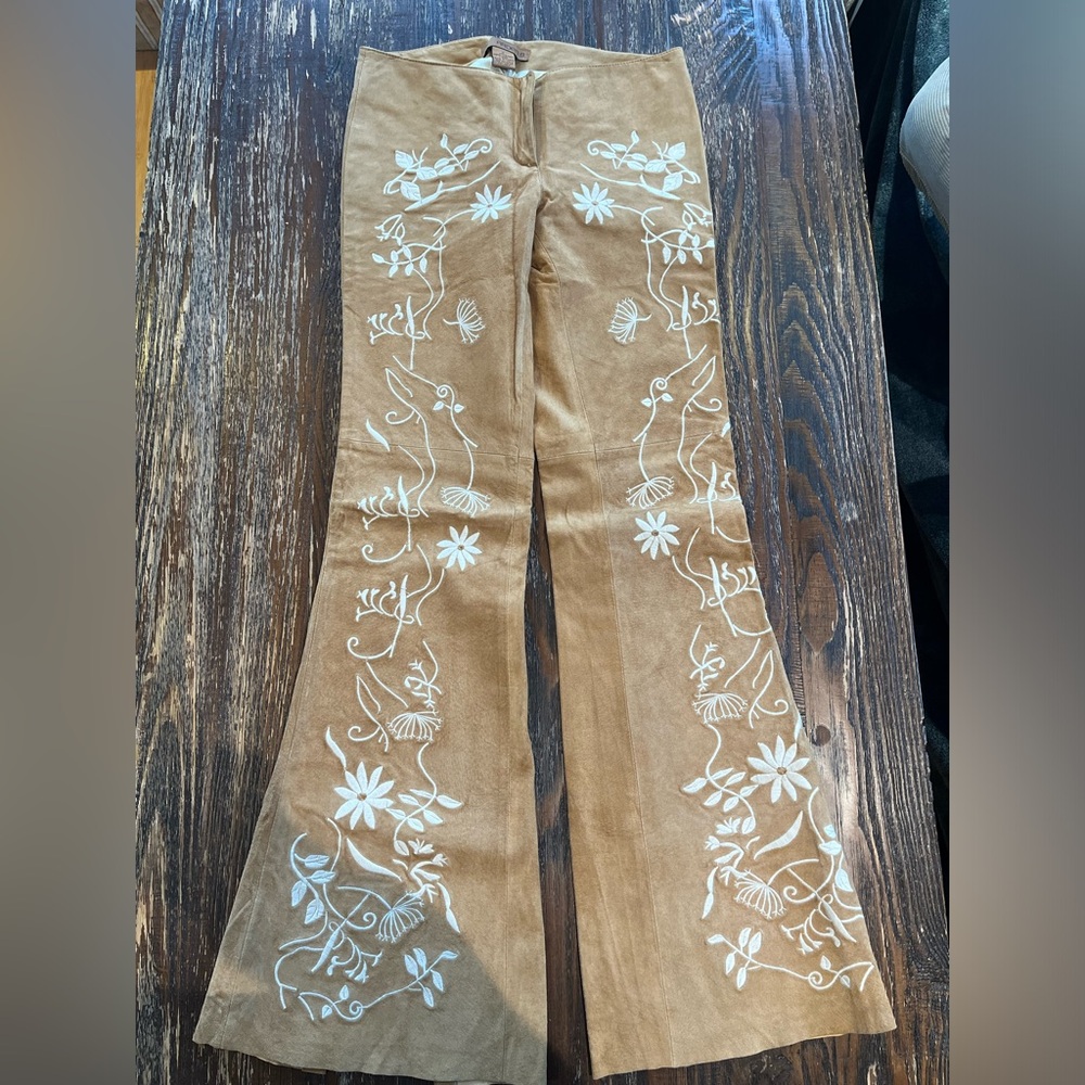 Vintage Arden B tan genuine leather suede low rise pants